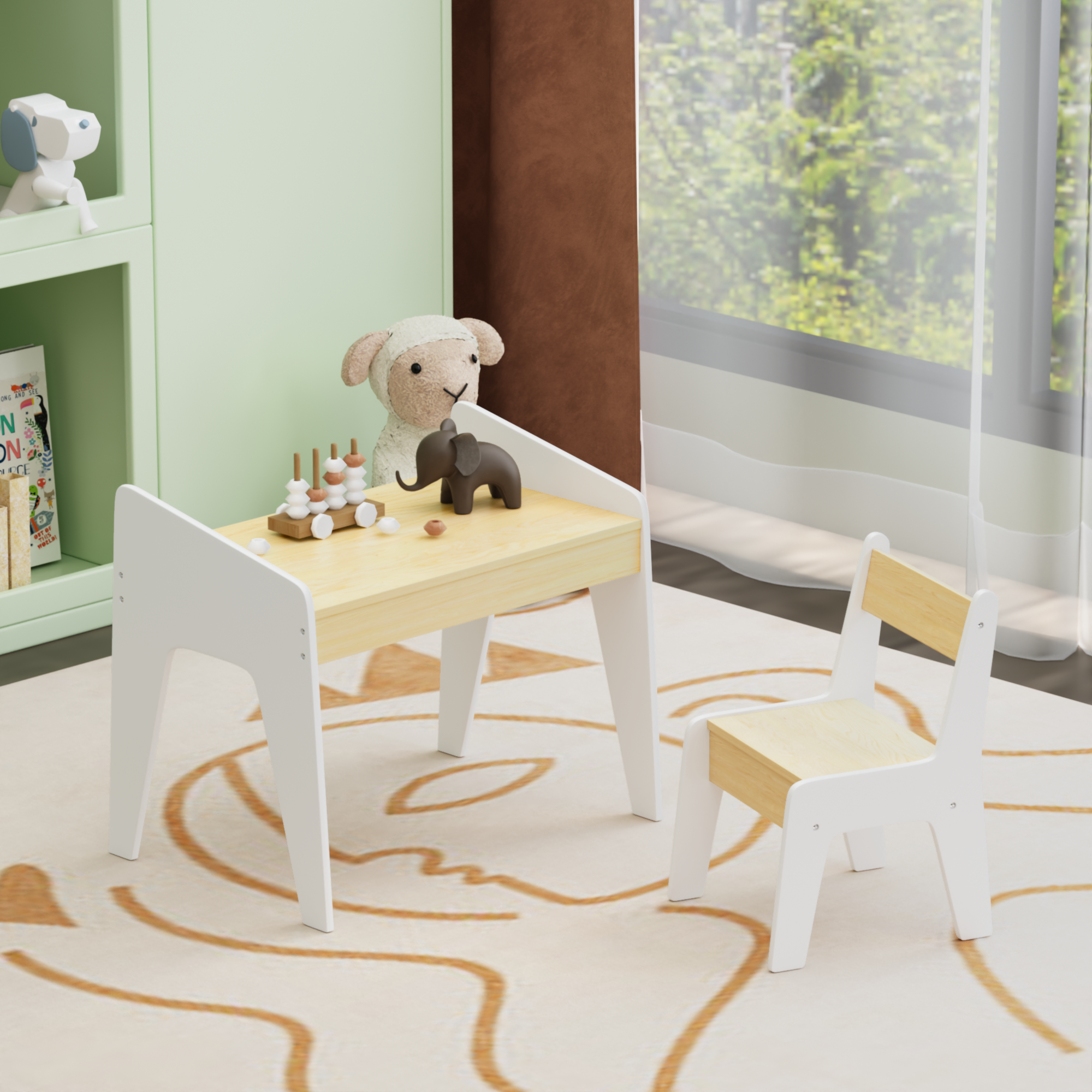 Kids Wooden Table Set with One Chair