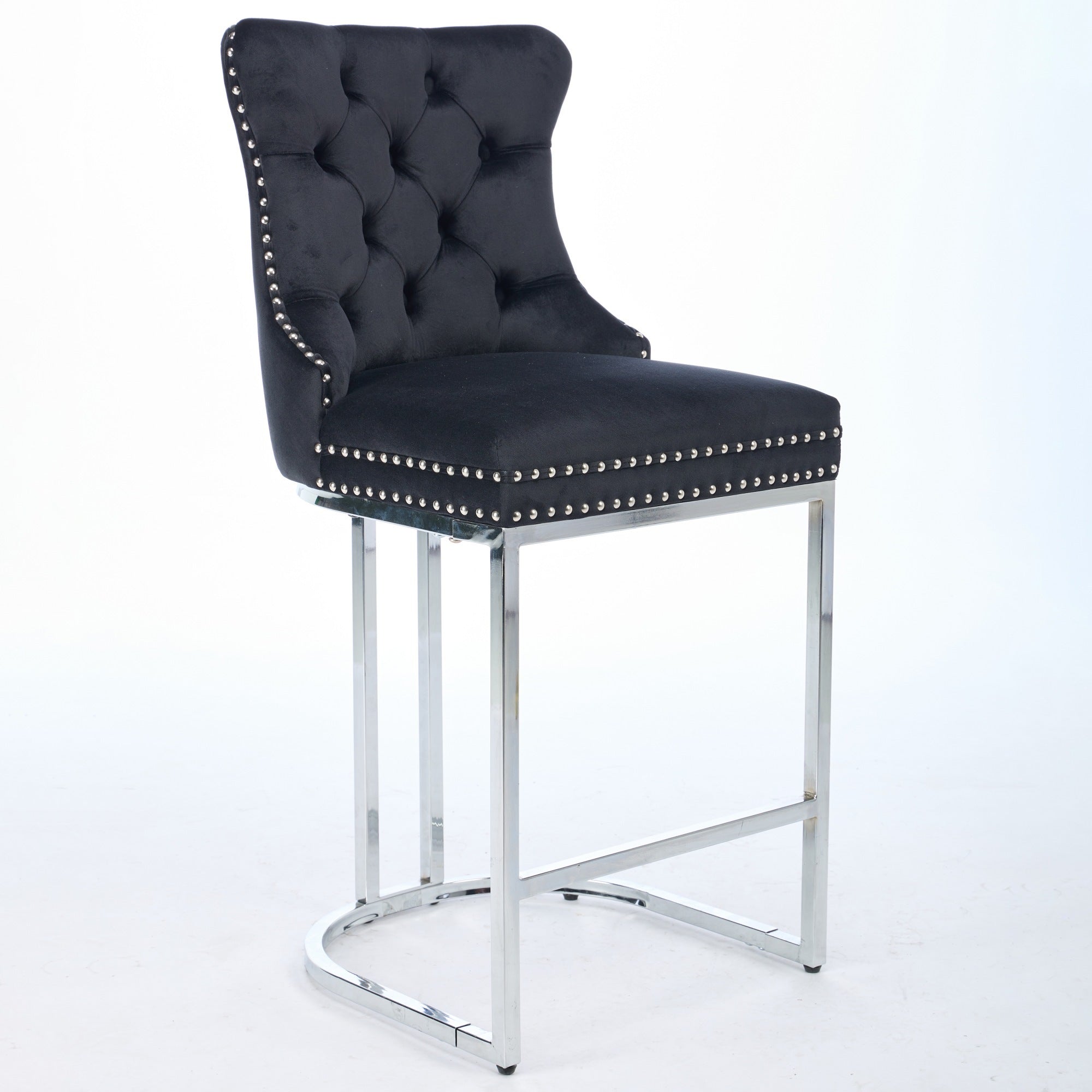 Luxury Elegant Nailhead Trim Tufted Velvet Bar Stools (Set of 2)