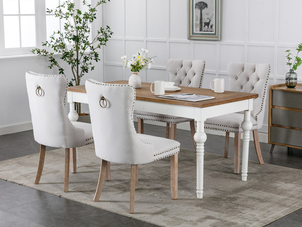 Linen Contemporary Tufted Flax Upholstered Dining Chairs (Set of 2)