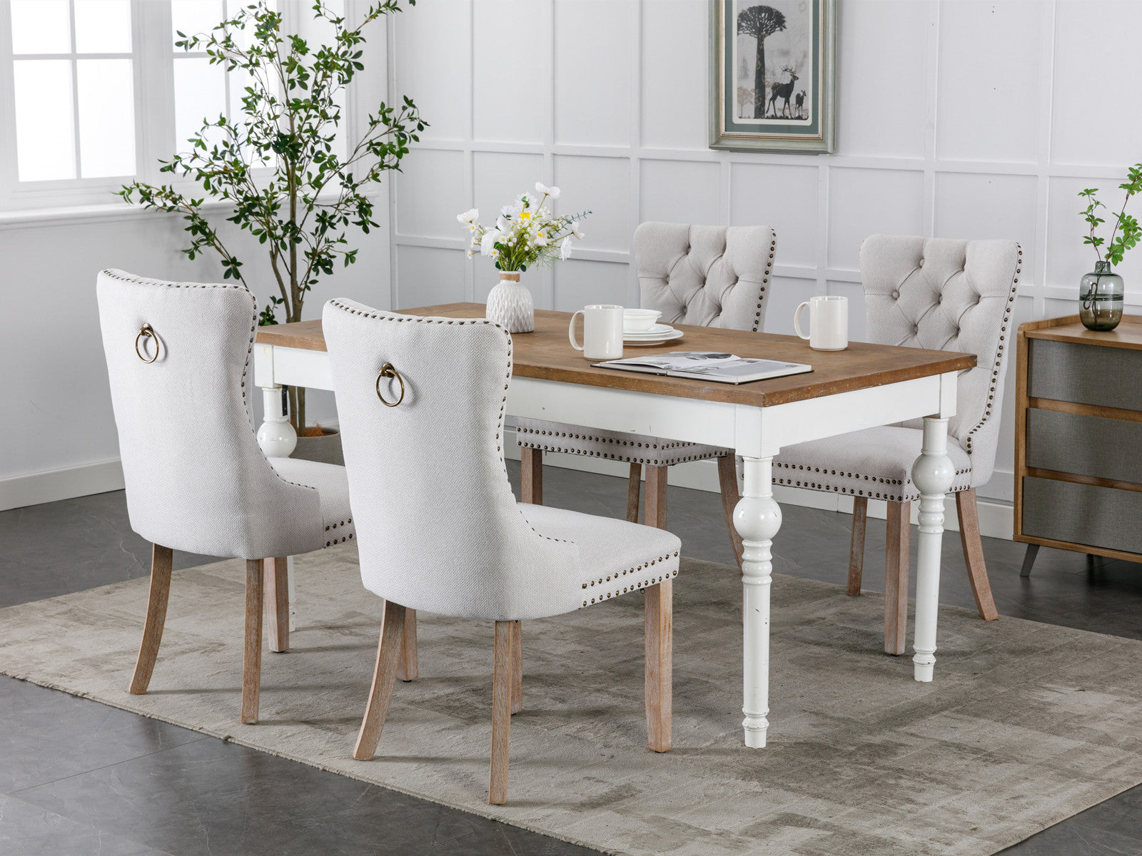 Linen Contemporary Tufted Flax Upholstered Dining Chairs (Set of 2)