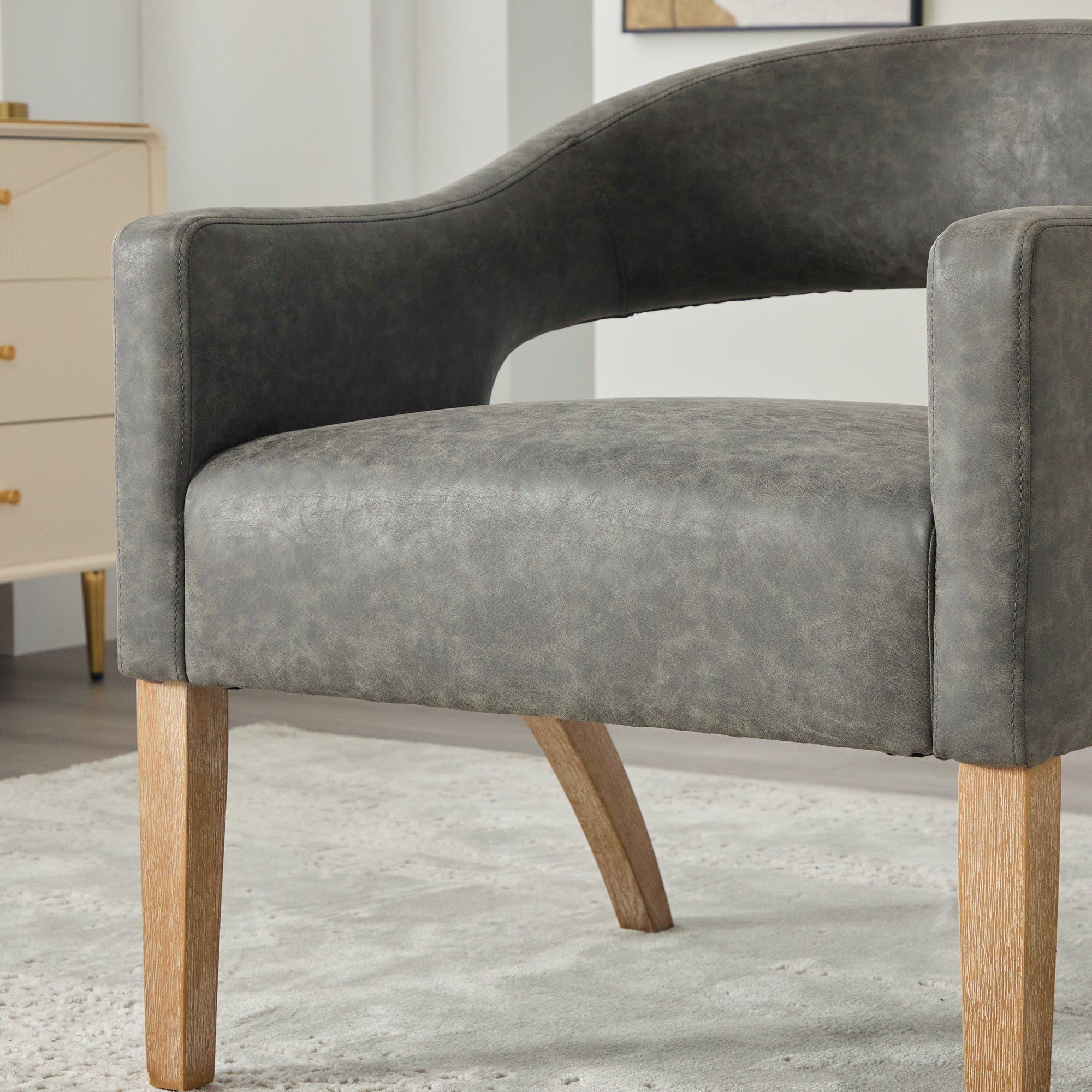 Modern Mid-Century PU Upholstered Open Back Armchair