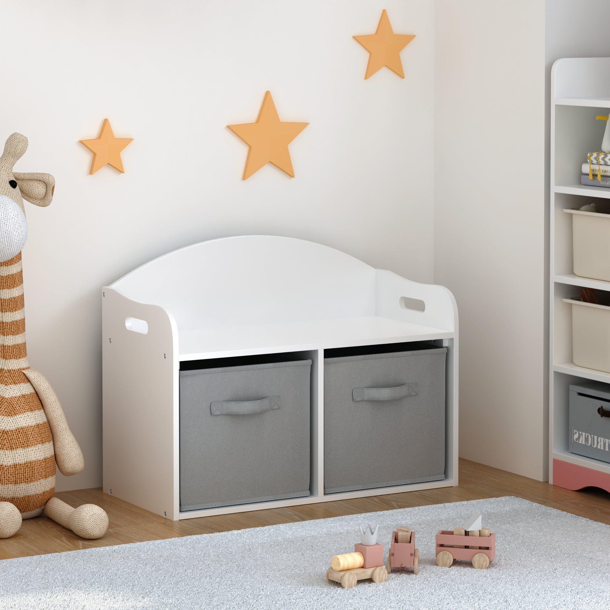 Kids Wooden Toy Box with Collapsible Fabric Drawers
