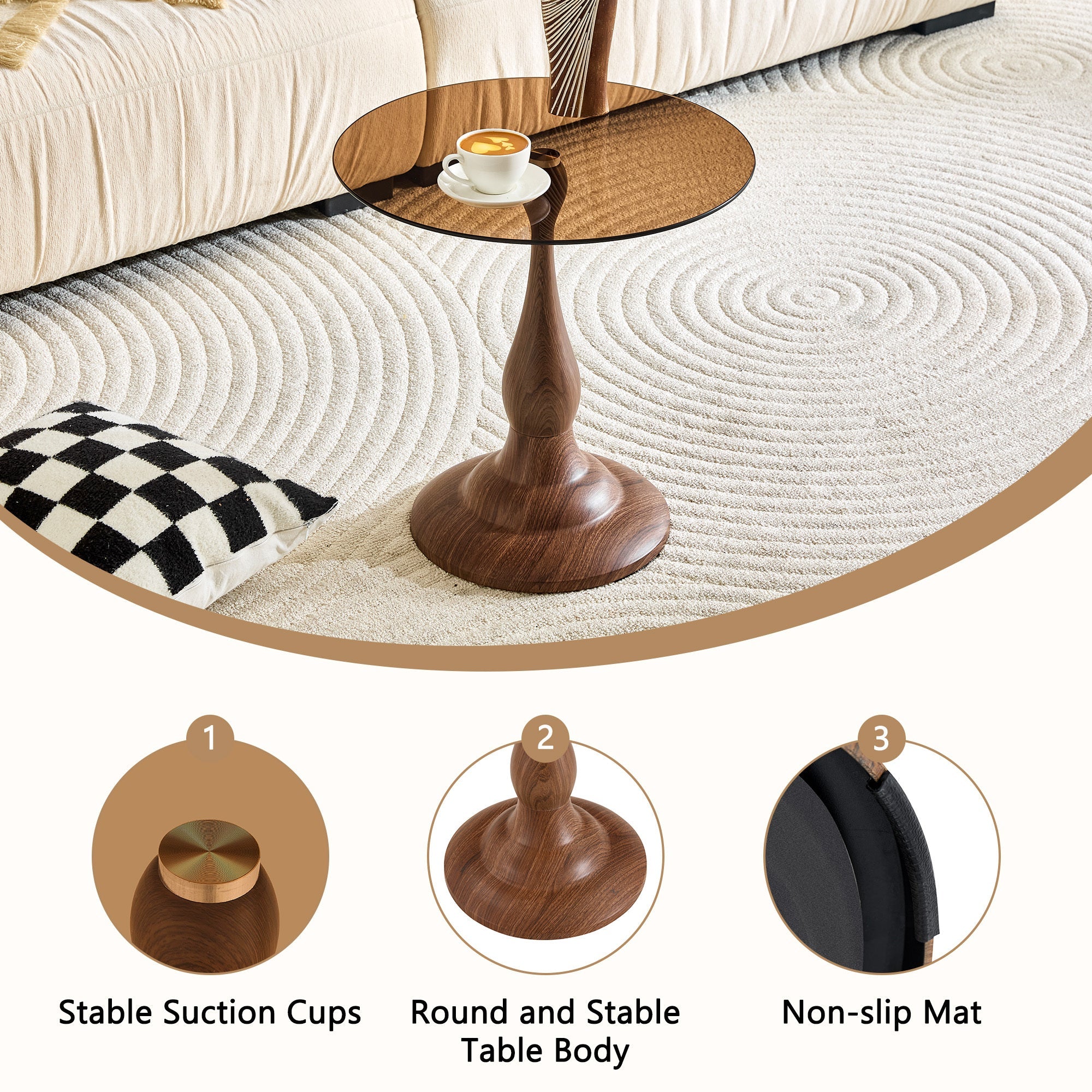 20" Small Luxury Metal Round Side Table with a Glass Top
