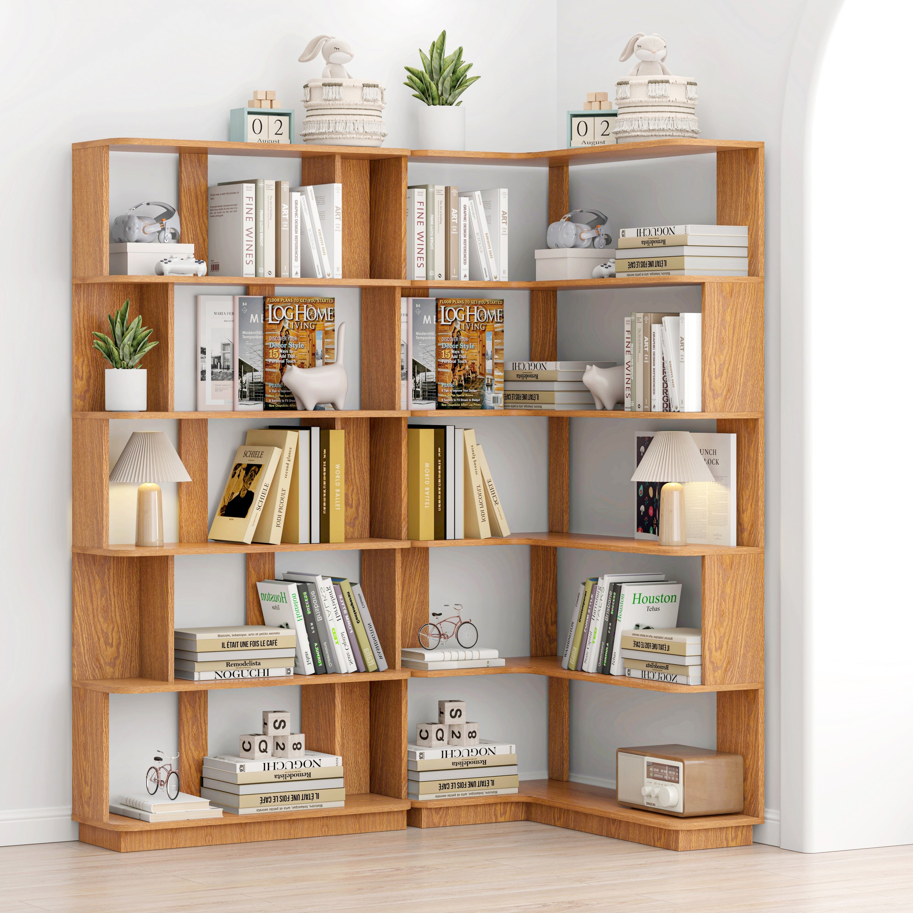 90cm Space-Saving Corner Bookshelf and 80cm Extendable Bookcase Set of 2