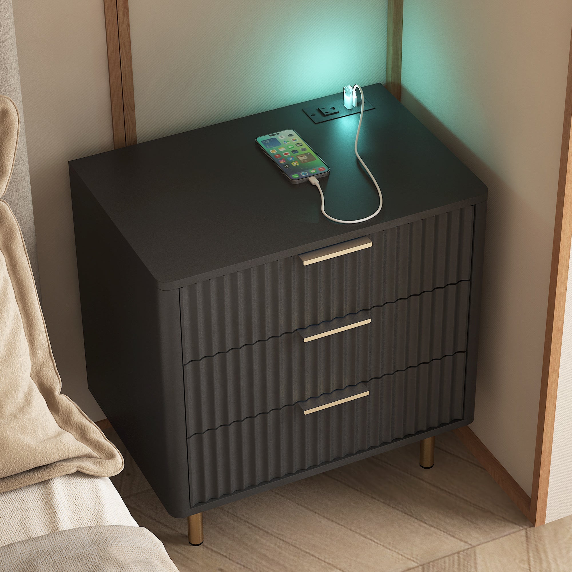 Modern Night Stand with Storage Cabinet for Bedroom with 3 Drawers