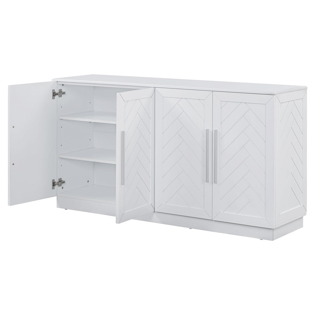 Buffet Cabinet with Adjustable Shelves and Silver Handles