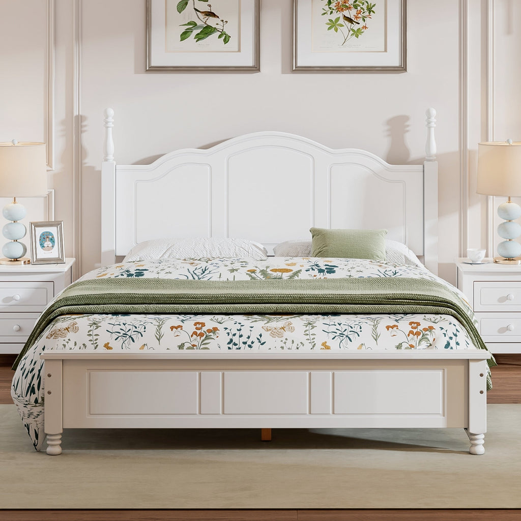 Queen Retro Style Size Wood Platform Bed Fram