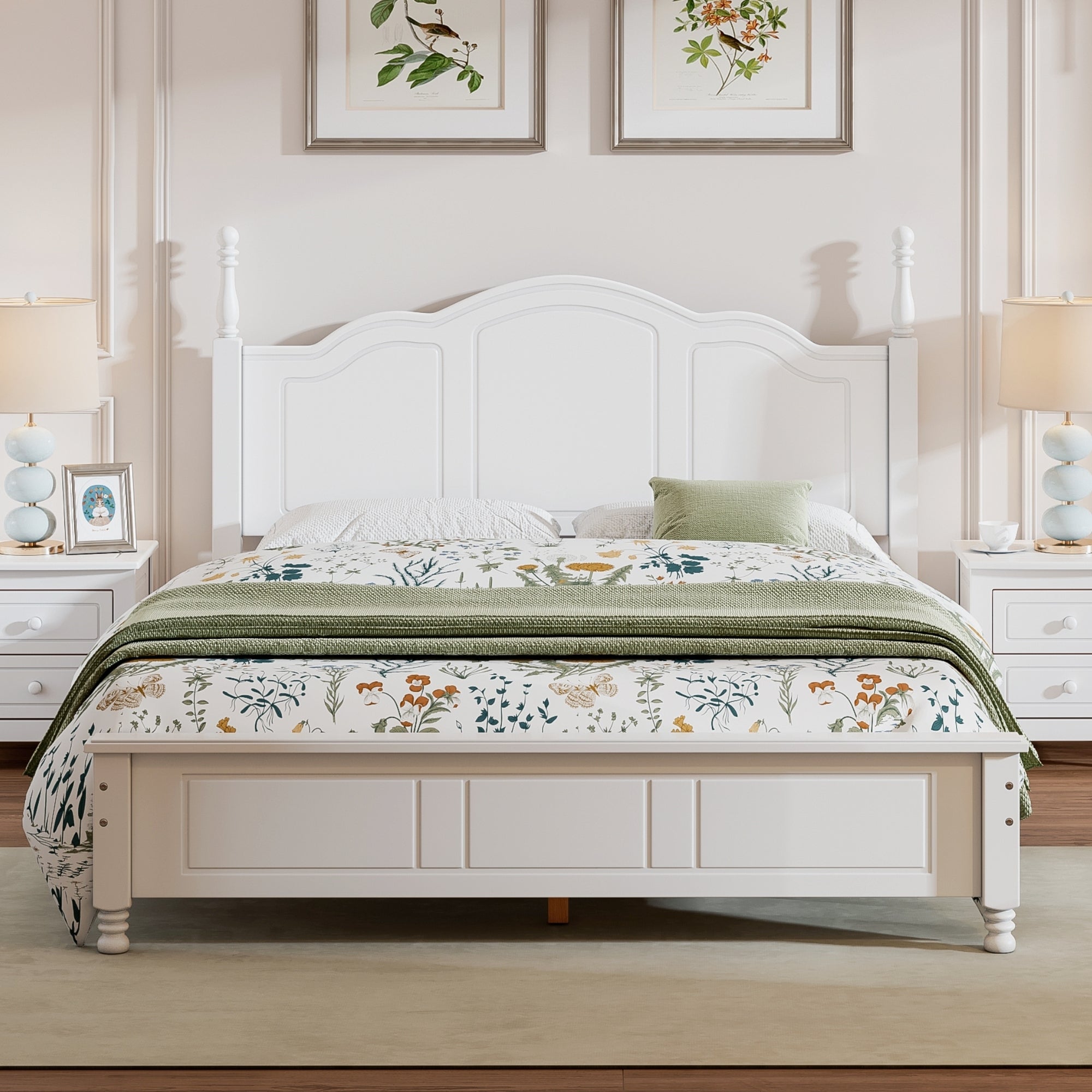 Queen Retro Style Size Wood Platform Bed Fram