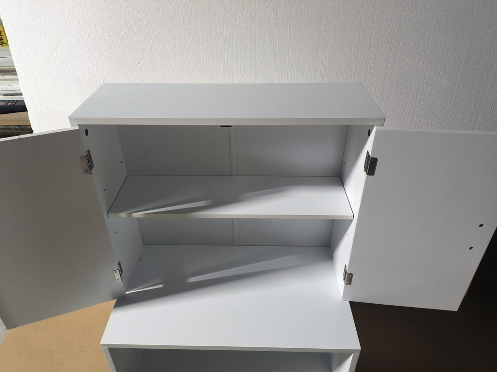 White Modern Wooden Toy Storage Cabinet with Natural Wood Legs