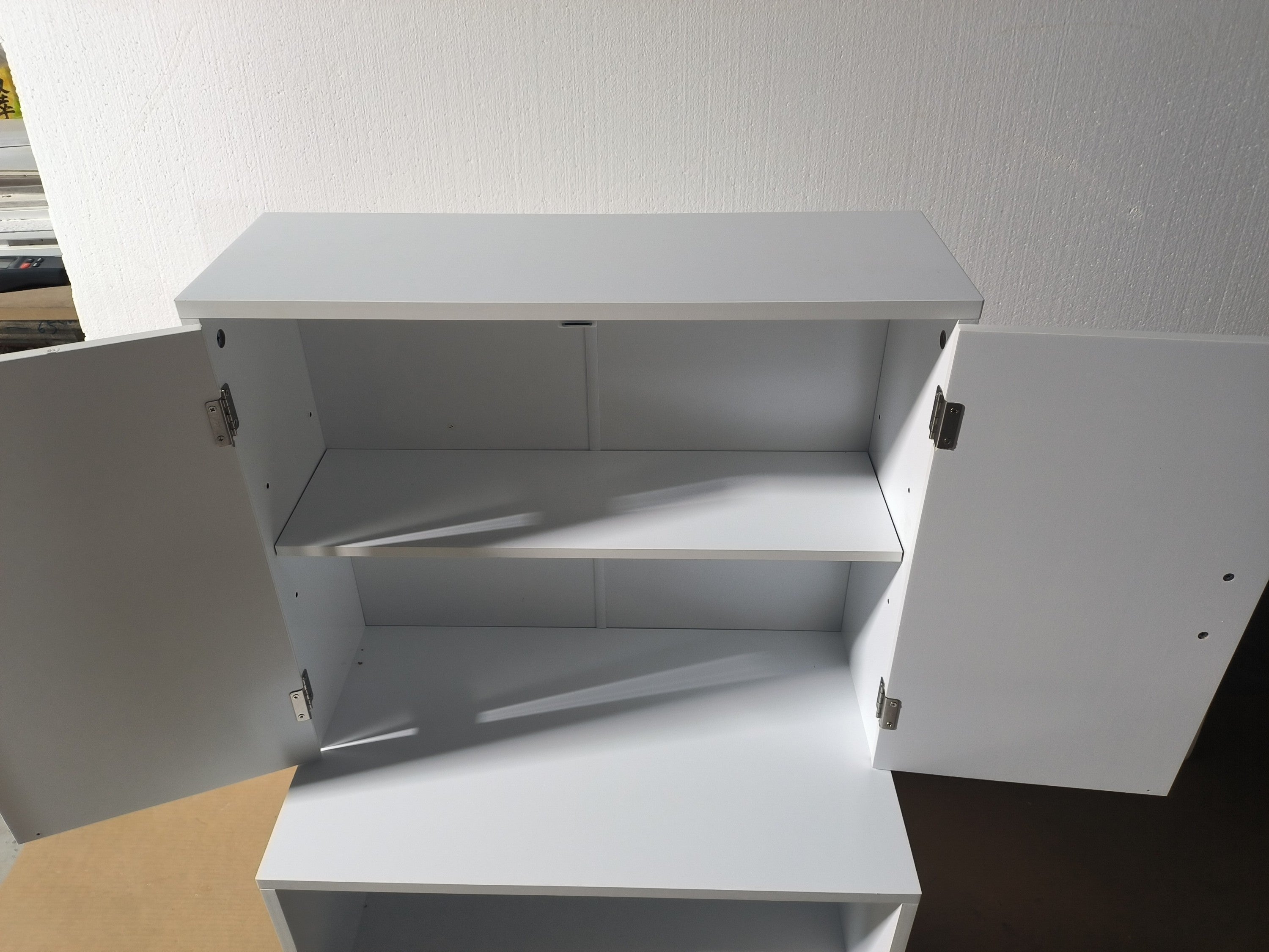 White Modern Wooden Toy Storage Cabinet with Natural Wood Legs