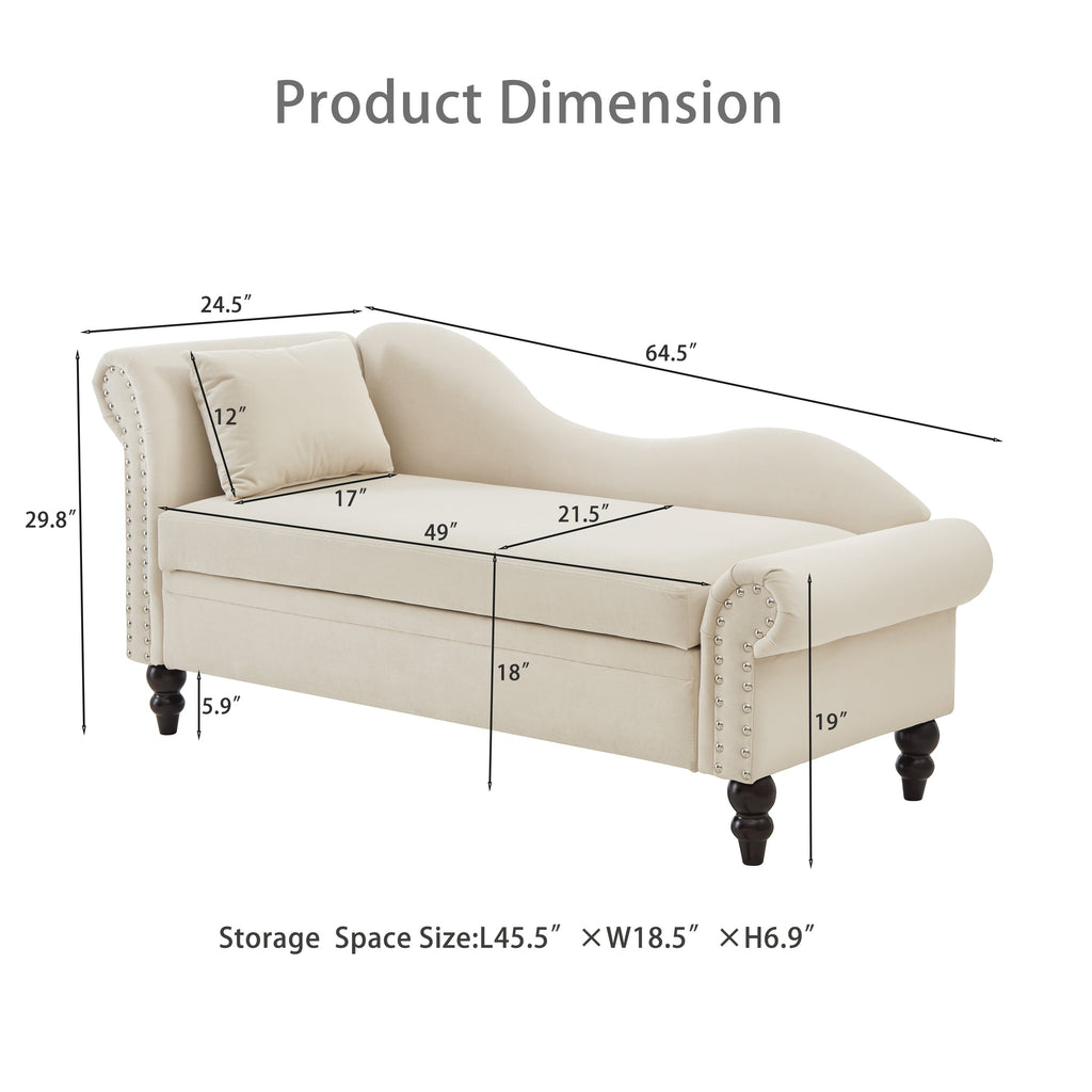 64.5'' Modern Velvet Chaise Lounge with Storage for Living Room/Bedroom