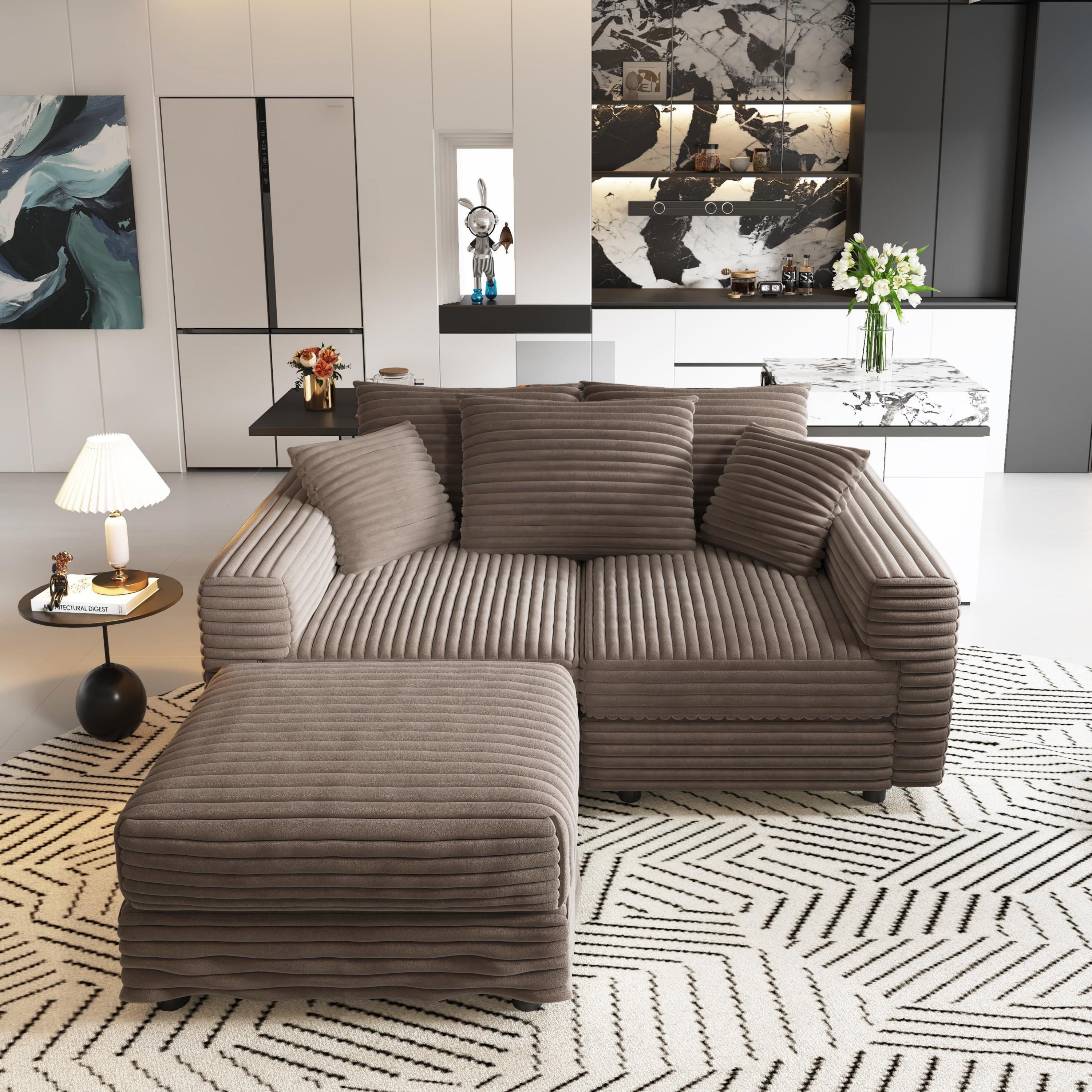 82.7' Modern Comfy Cloud Couch Sofa with Soft Pillows + Ottomans Option