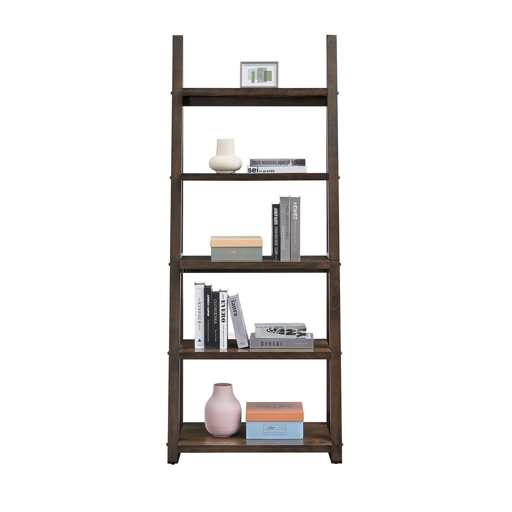 5-Tier Storage Rack Bookshelf with Rubber Wood Frame