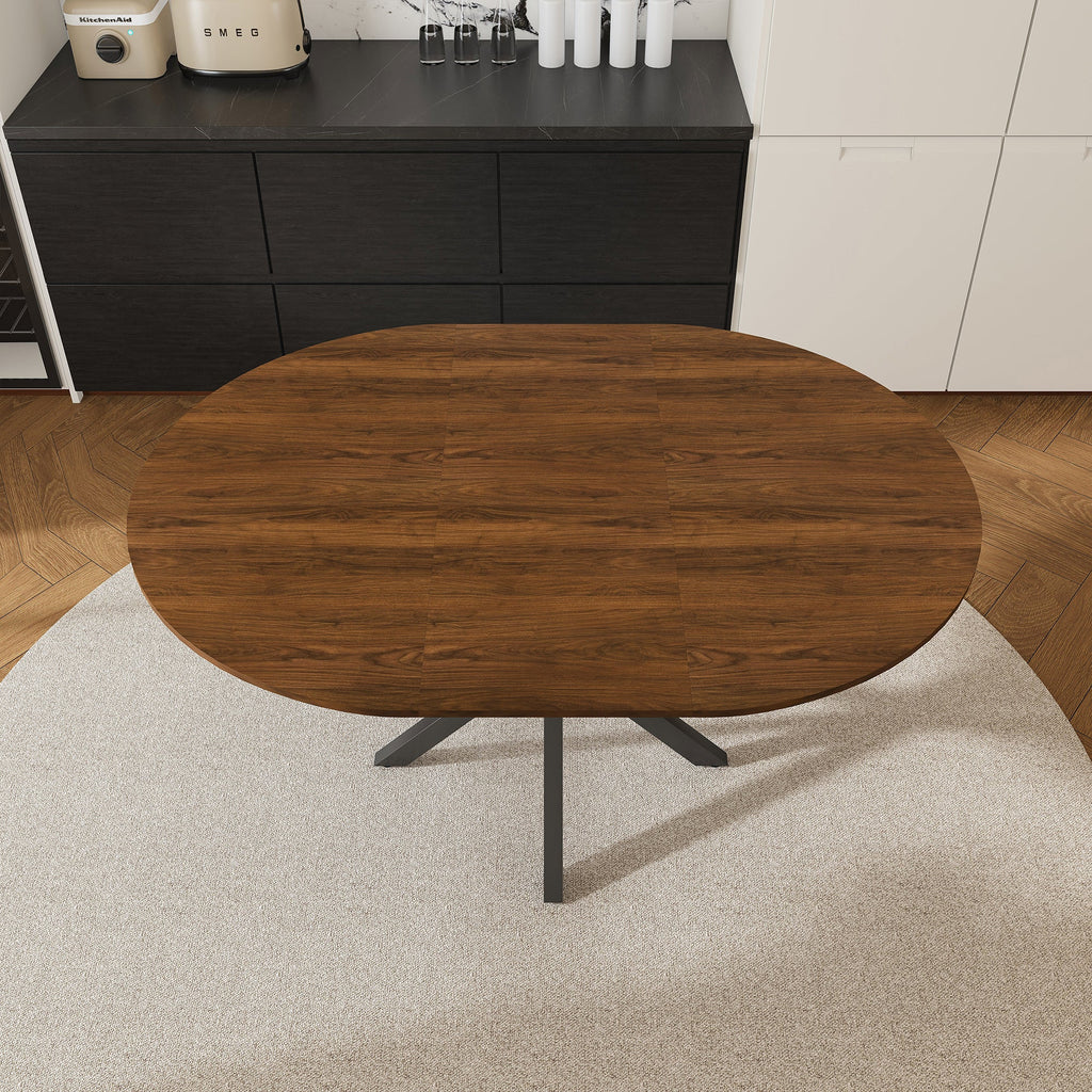 Modern Solid Wood Veneer Retractable Dining Table