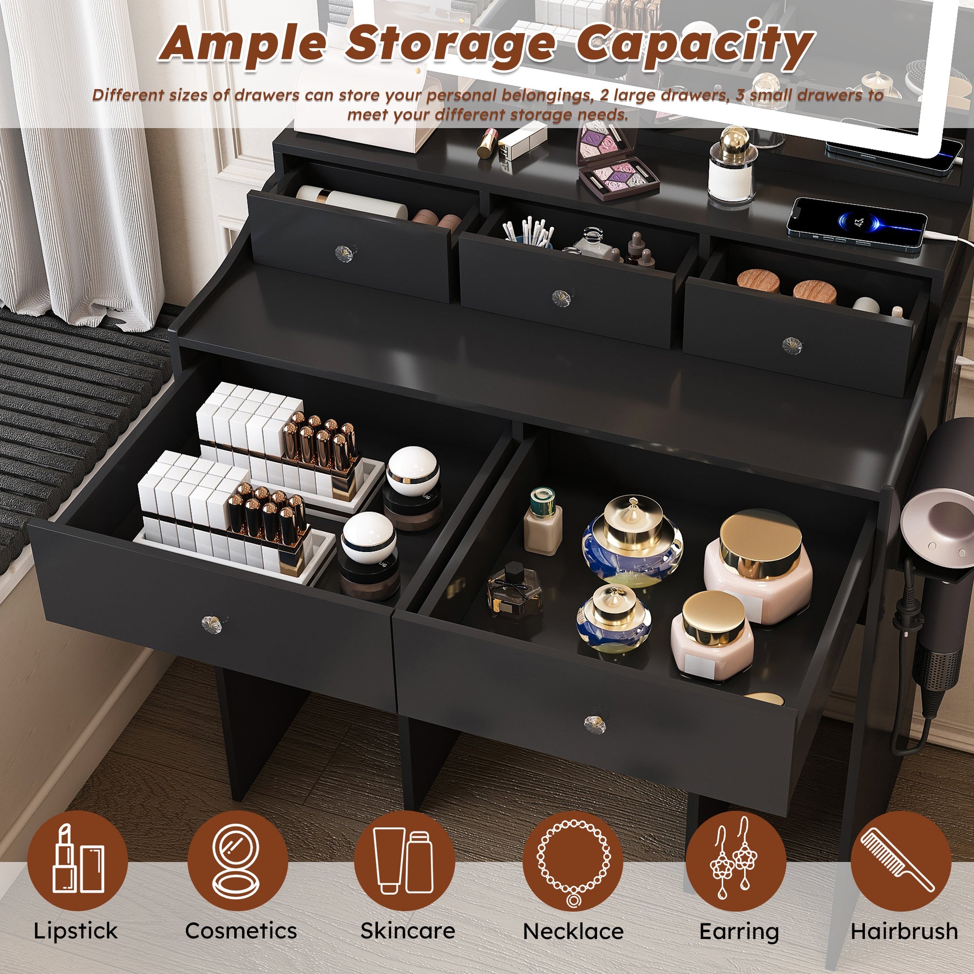 Modern Makeup Vanity Set with Power Outlet
