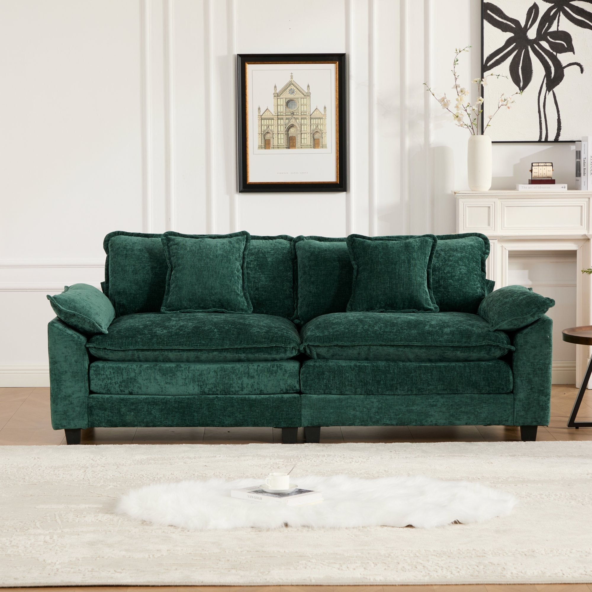 Modern Comfy Upholstered Seat Cushion Sectional Couch (Ottoman is Not Included)