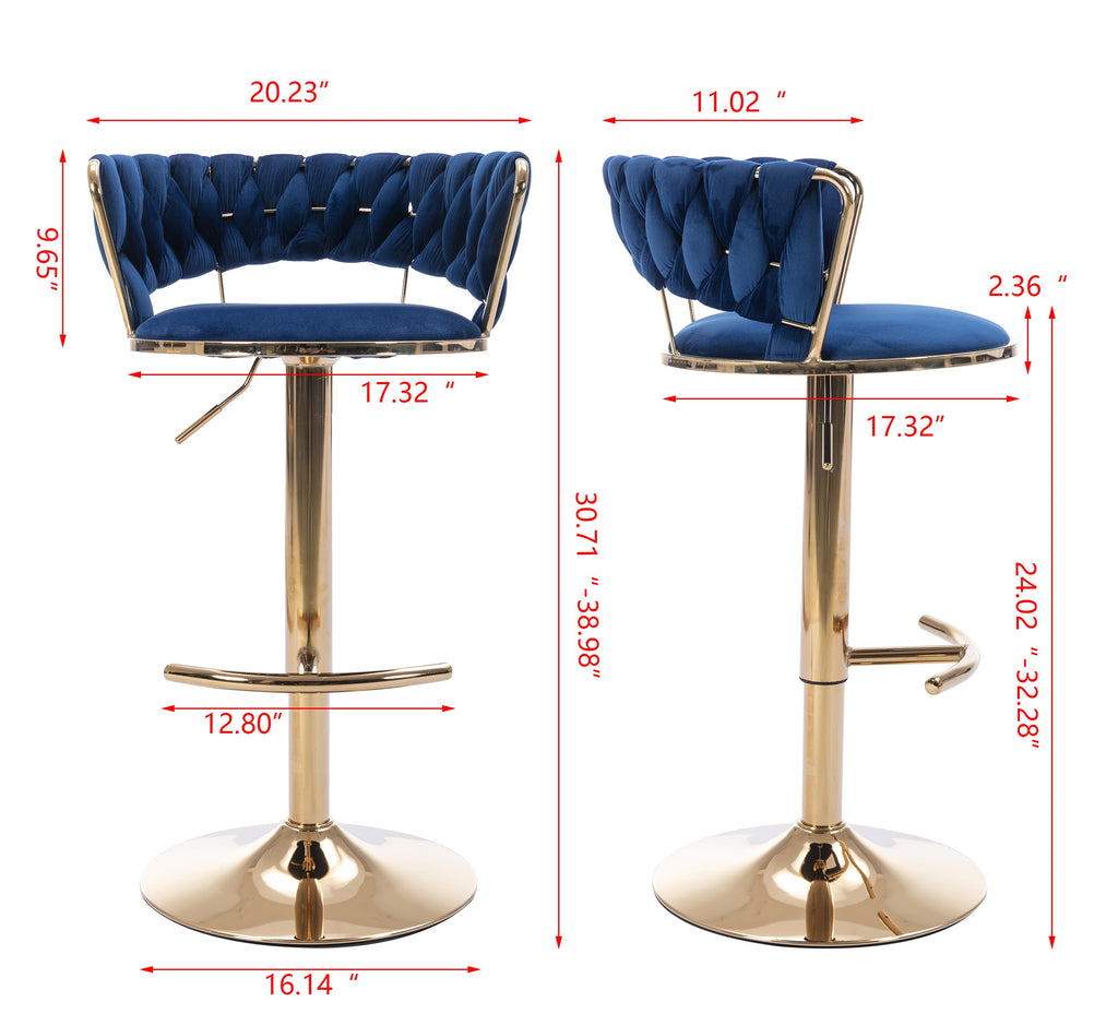 Swivel Height Adjustable Velvet Bar Stools with Golden Leg (Set of 2 )