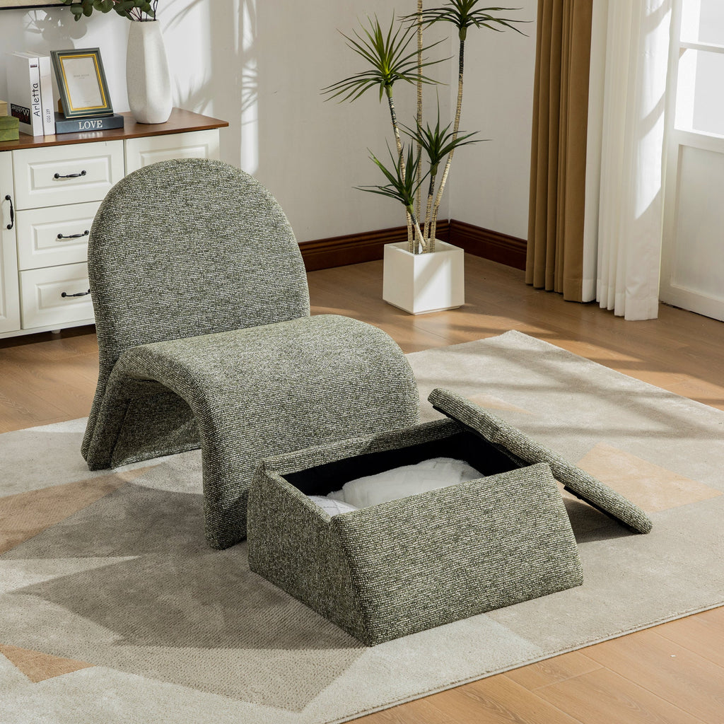 24.8 ' Wide Modern Upholstered Armless Chair with Storage Ottoman
