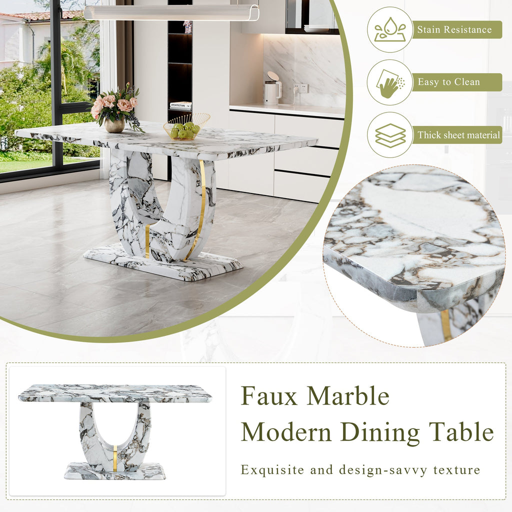 Modern 63'' Imitation Marble Dining Table for 4-6 people