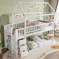 Twin House Bunk Bed with Shelves and Drawers