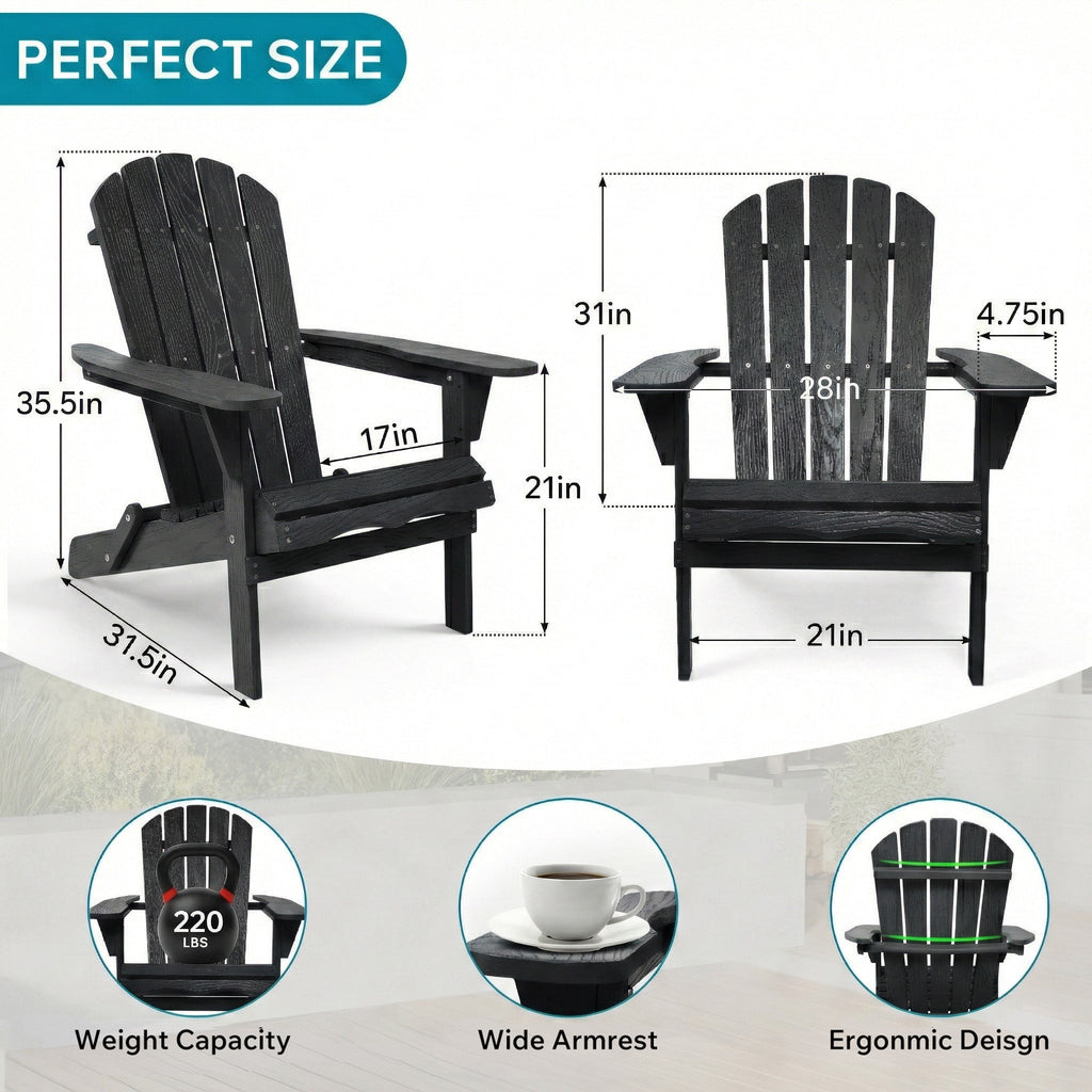 Solid Cedar Folding Adirondack Chair Black Patio 1 Pc Or 2 Pcs Option