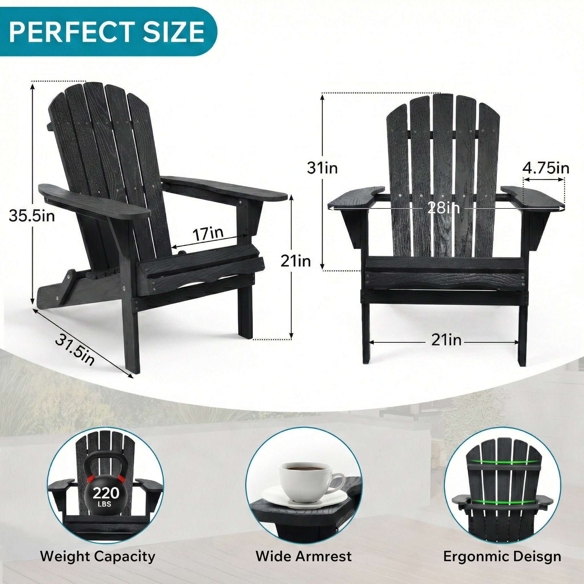 Solid Cedar Folding Adirondack Chair Black Patio 1 Pc Or 2 Pcs Option