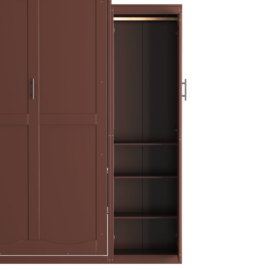 Wooden Queen Wall Bed with 2 Wardrobe and Storage Shelf