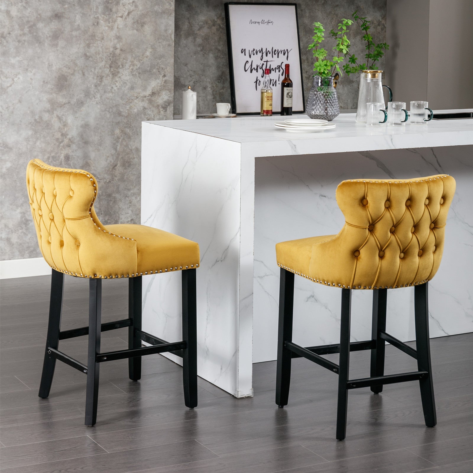 Leisure Style Velvet Upholstered Wing-Back Barstools (Set of 2)