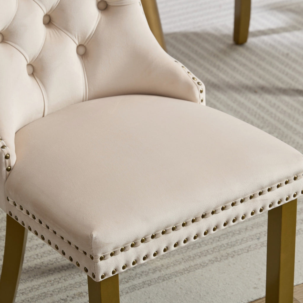 Mid-Century Velvet Dining Chairs with Lion Head Pull Ring (Set of 2)