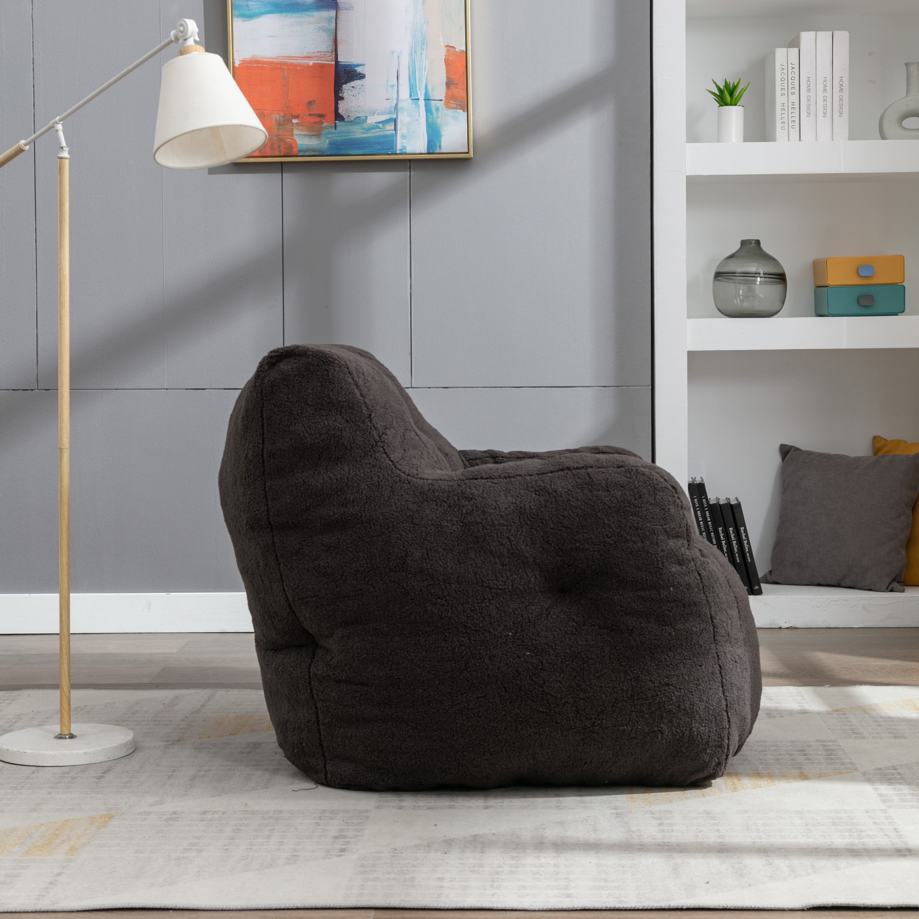 Teddy Fabric Tufted Foam Bean Bag Chair with Memory Sponge