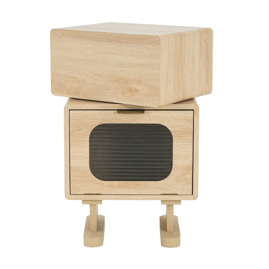 Rotating Robot Side Table with Storage