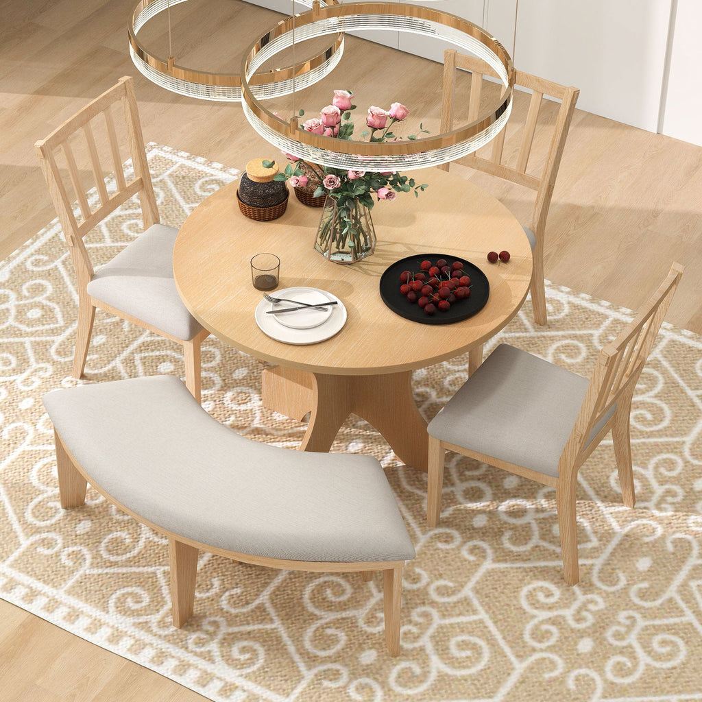Rustic Charm Round Dining Set with 3 Upholstered Chairs