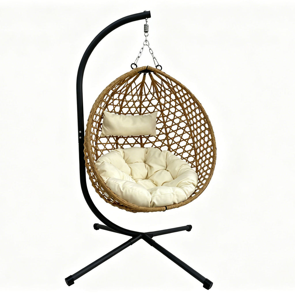 Folding PE Rattan Hanging Egg Chair with Aluminum Steel Frame