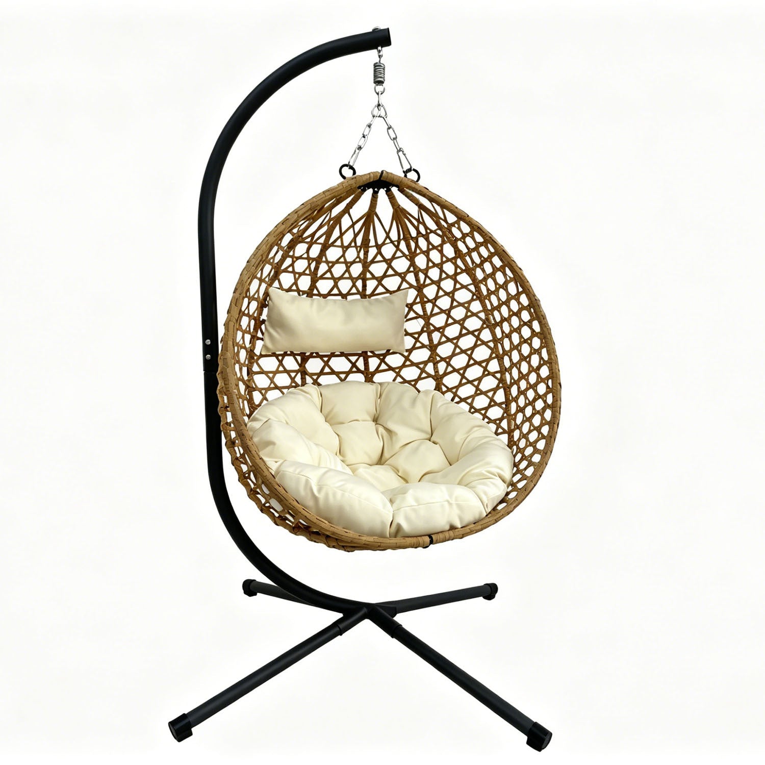 Folding PE Rattan Hanging Egg Chair with Aluminum Steel Frame