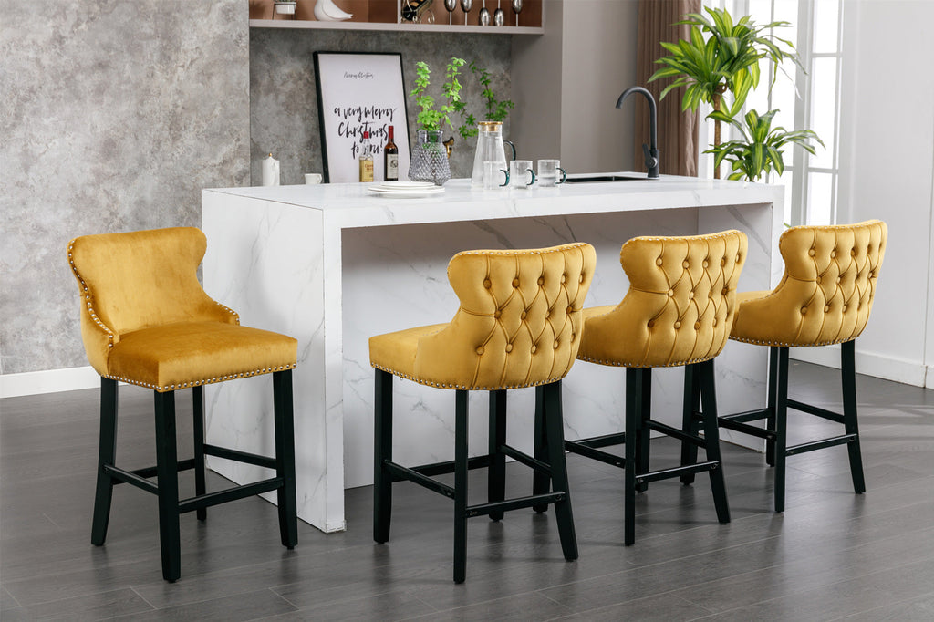 Leisure Style Velvet Upholstered Wing-Back Barstools (Set of 2)