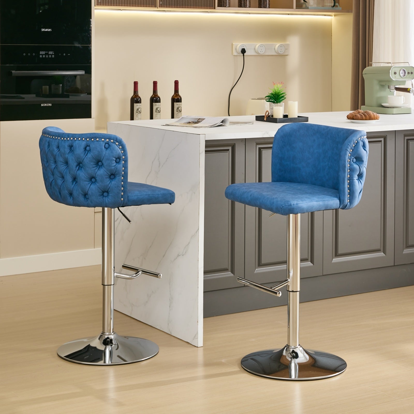 Modern PU Upholstered Bar Stools (Set of 2)