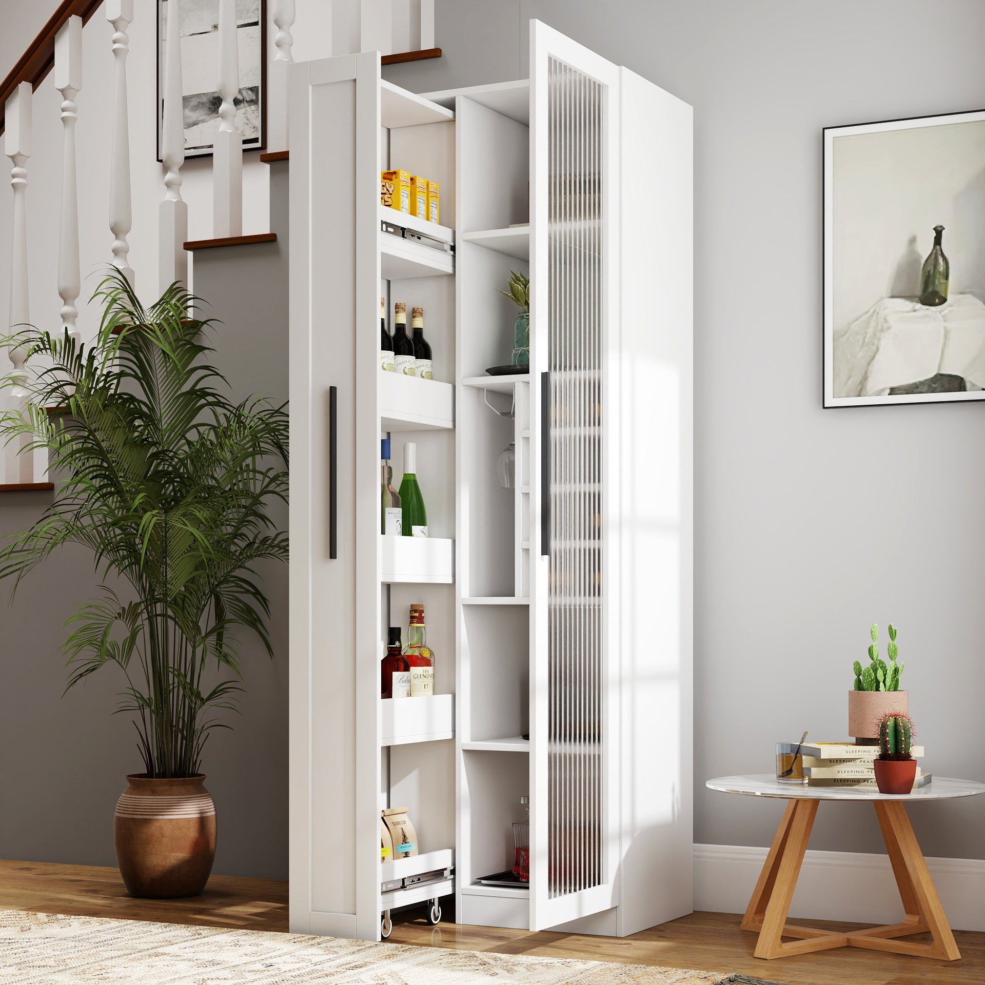 Farmhouse Kitchen Storage Cabinet with Glass Doors