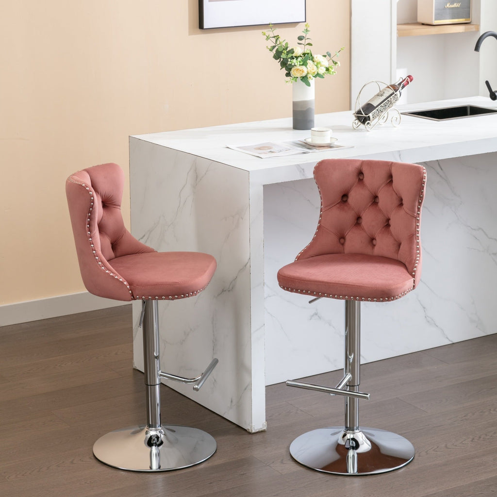 25-33 Inch Modern Velvet Swivel Barstools (Set of 2)
