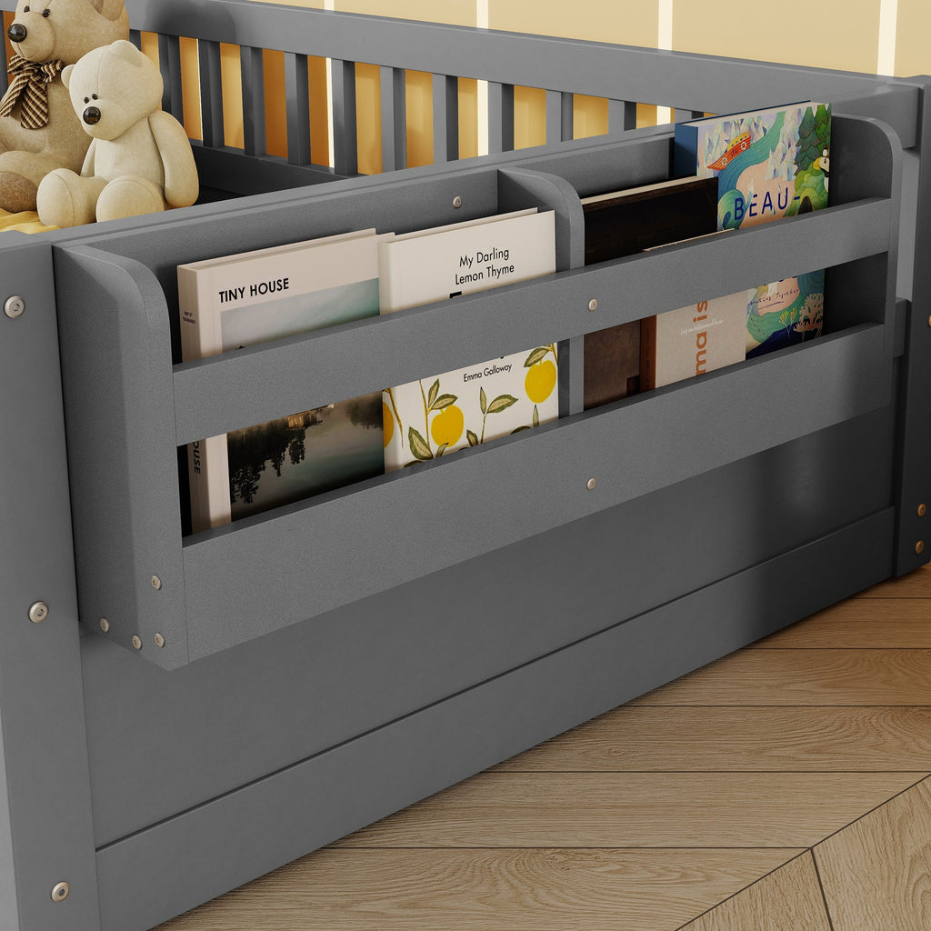 Twin/Full Montessori Floor Kids Bed Frame with High Rails