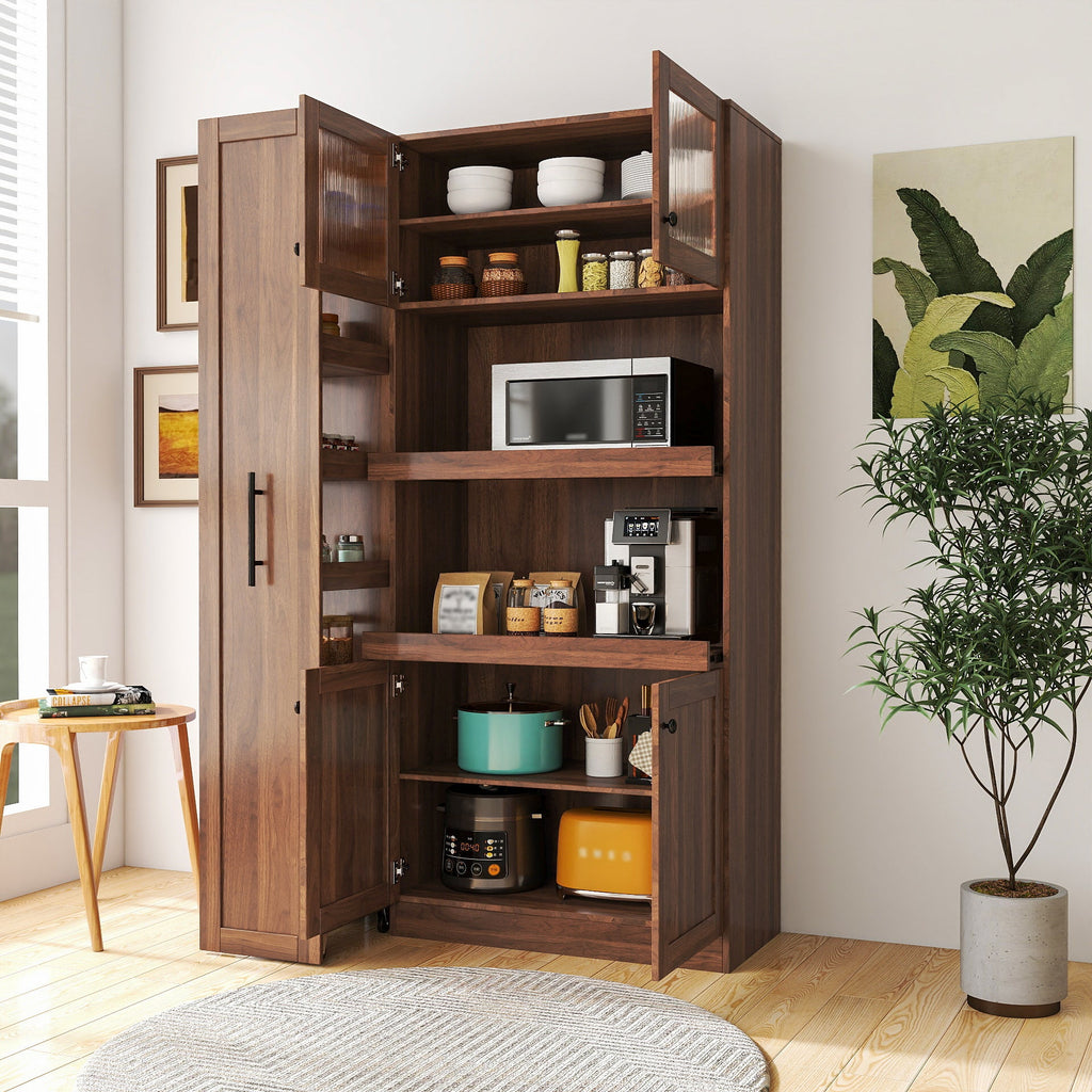 Farmhouse Pantry Organizers Cabinet with 4 Doors