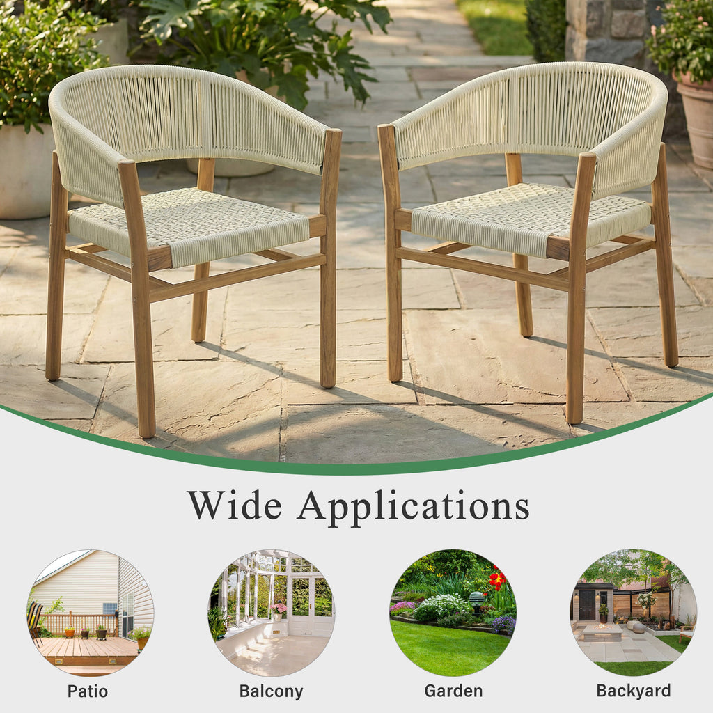 2-seat Woven Outdoor Chairs, Comfy Patio Seating with Elegant Teak Finish