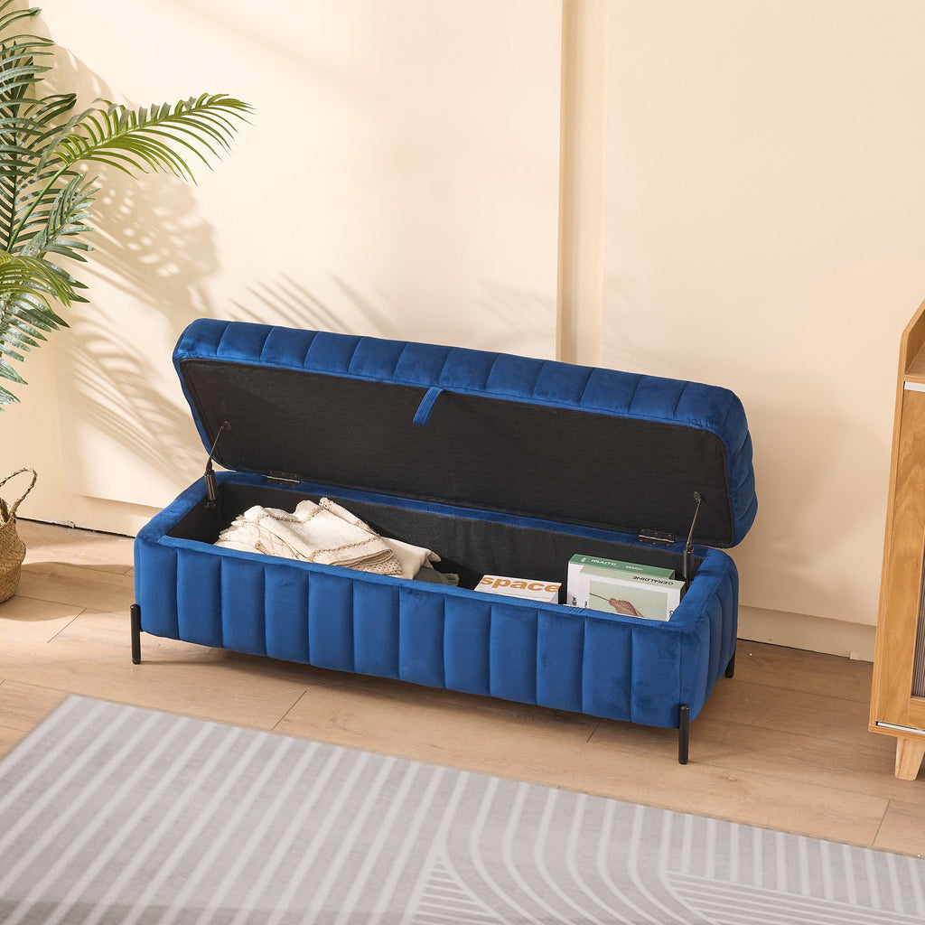 49.21' Wide Velvet Storage Soft Bench Footstool Ottoman