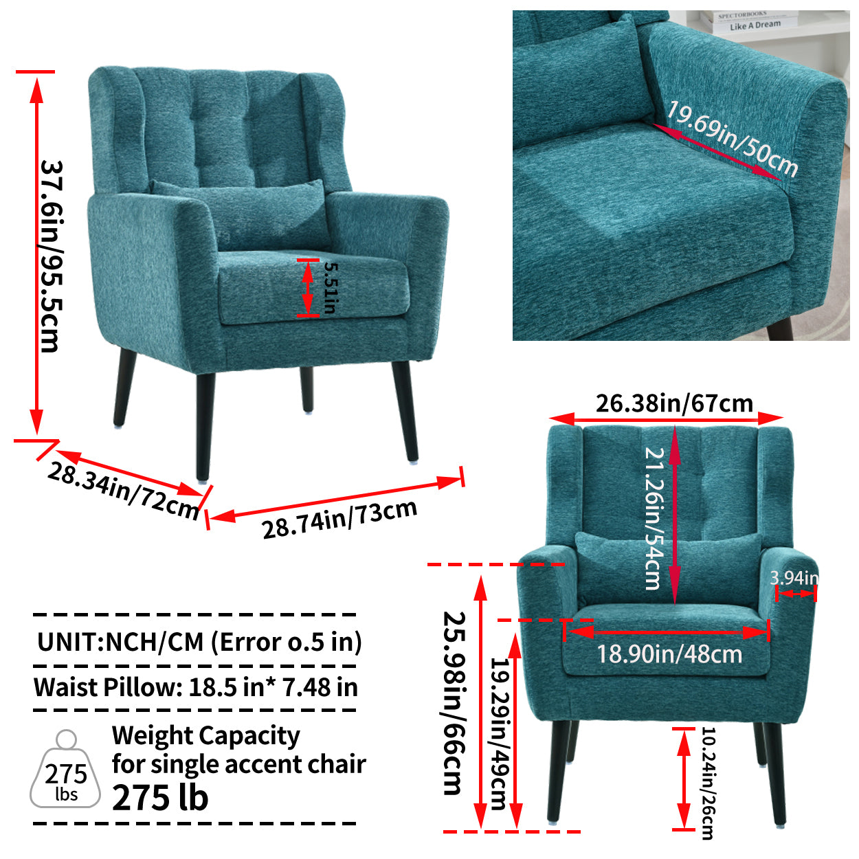 Mid-Century Chenille Accent Chair – Comfy Reading Chair with Lounge Style