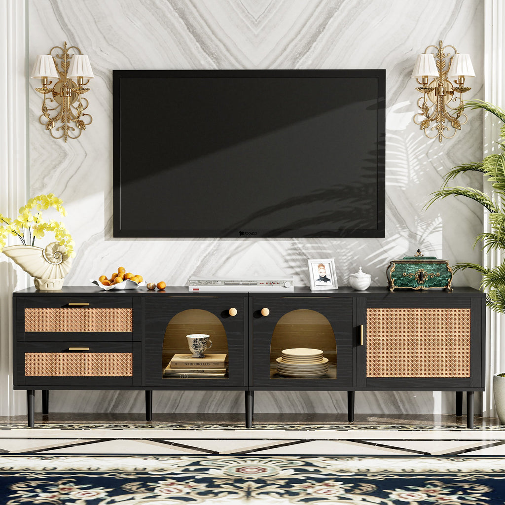 70" Rattan LED Light Entertainment TV Stand
