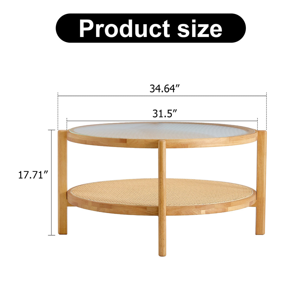 Modern Style Circular Double-Layer Solid Wood Coffee Table