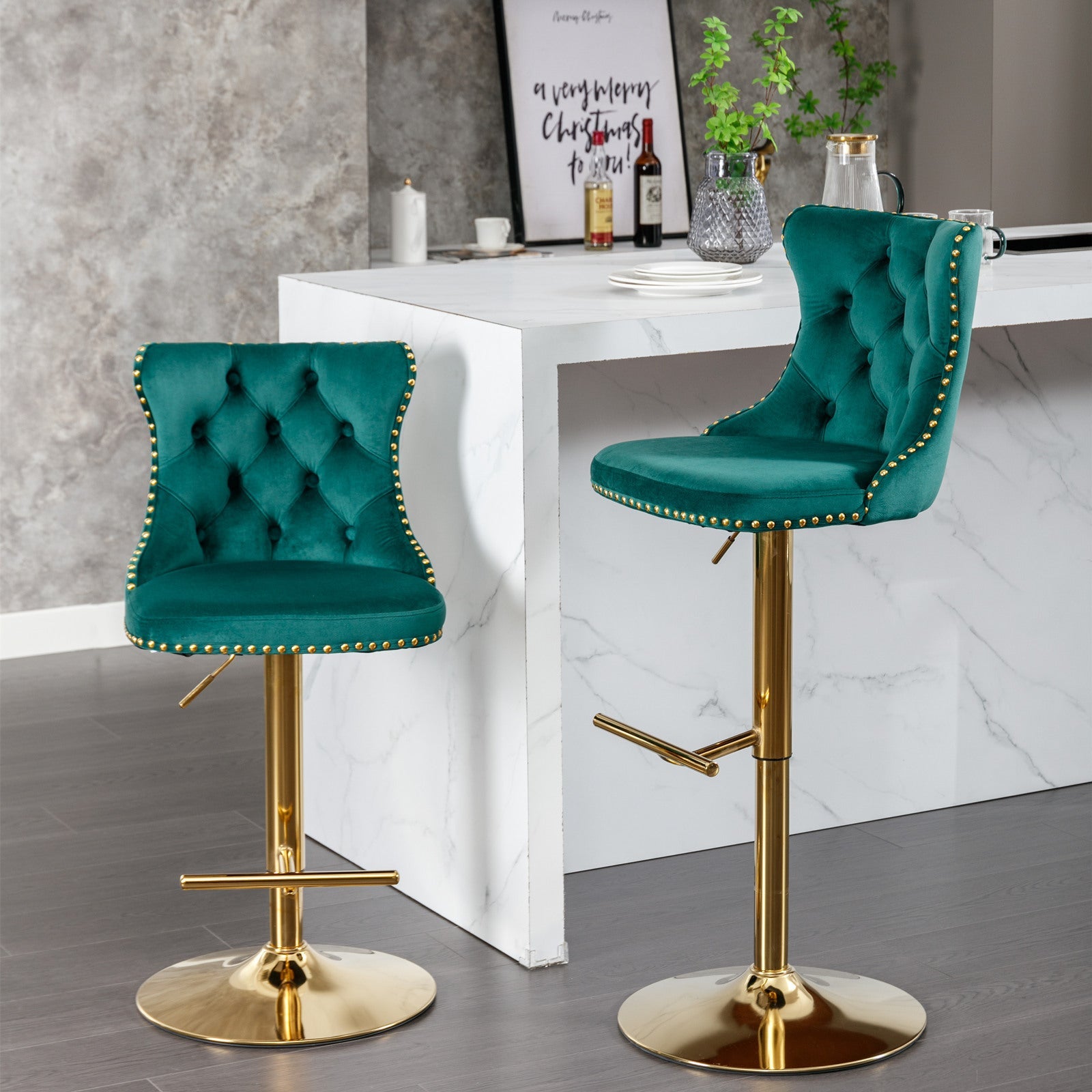 25-33 Inch Modern Velvet Swivel Barstools (Set of 2)