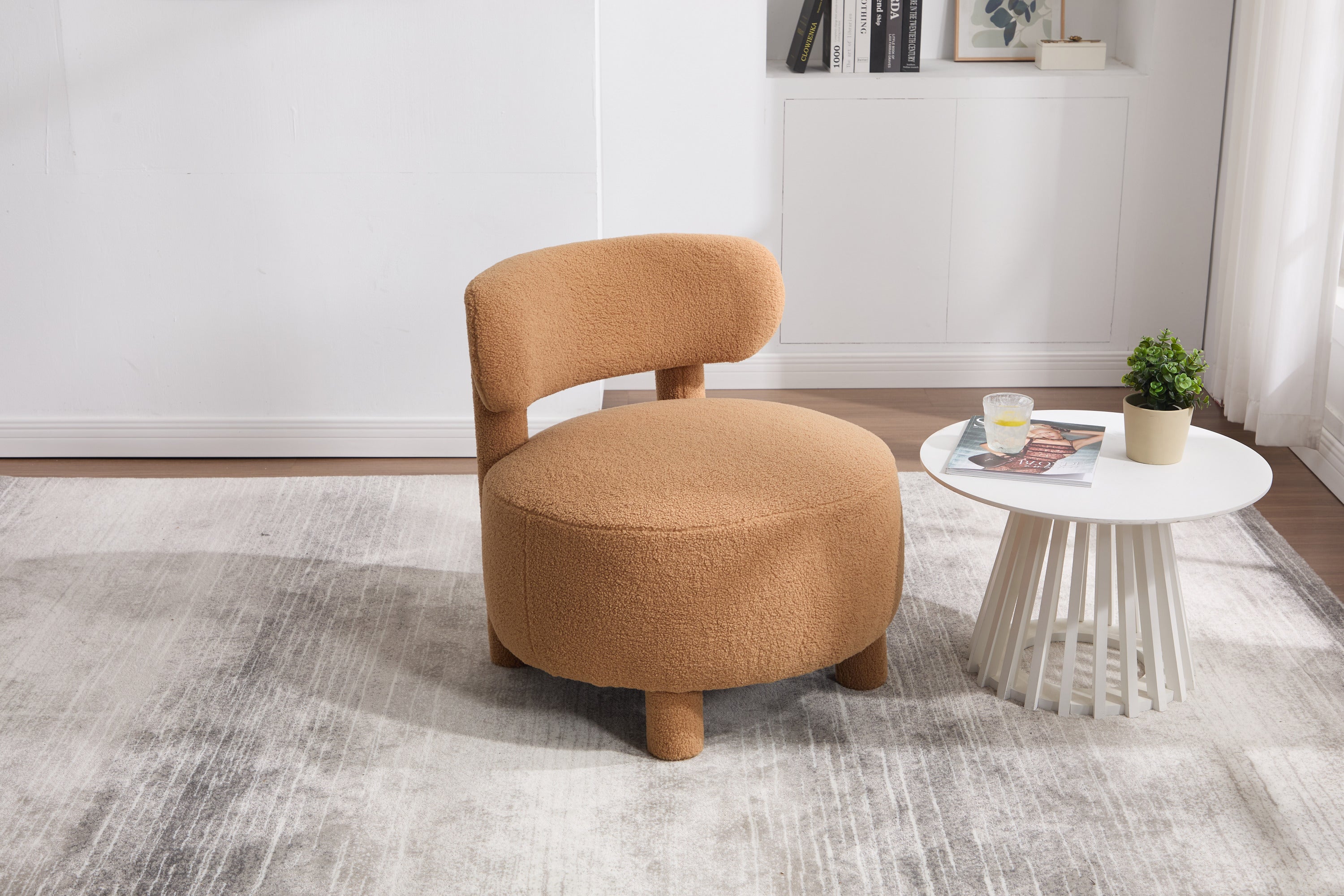 Fur/Teddy Fabric Armless Accent Chair with Curved Backrest
