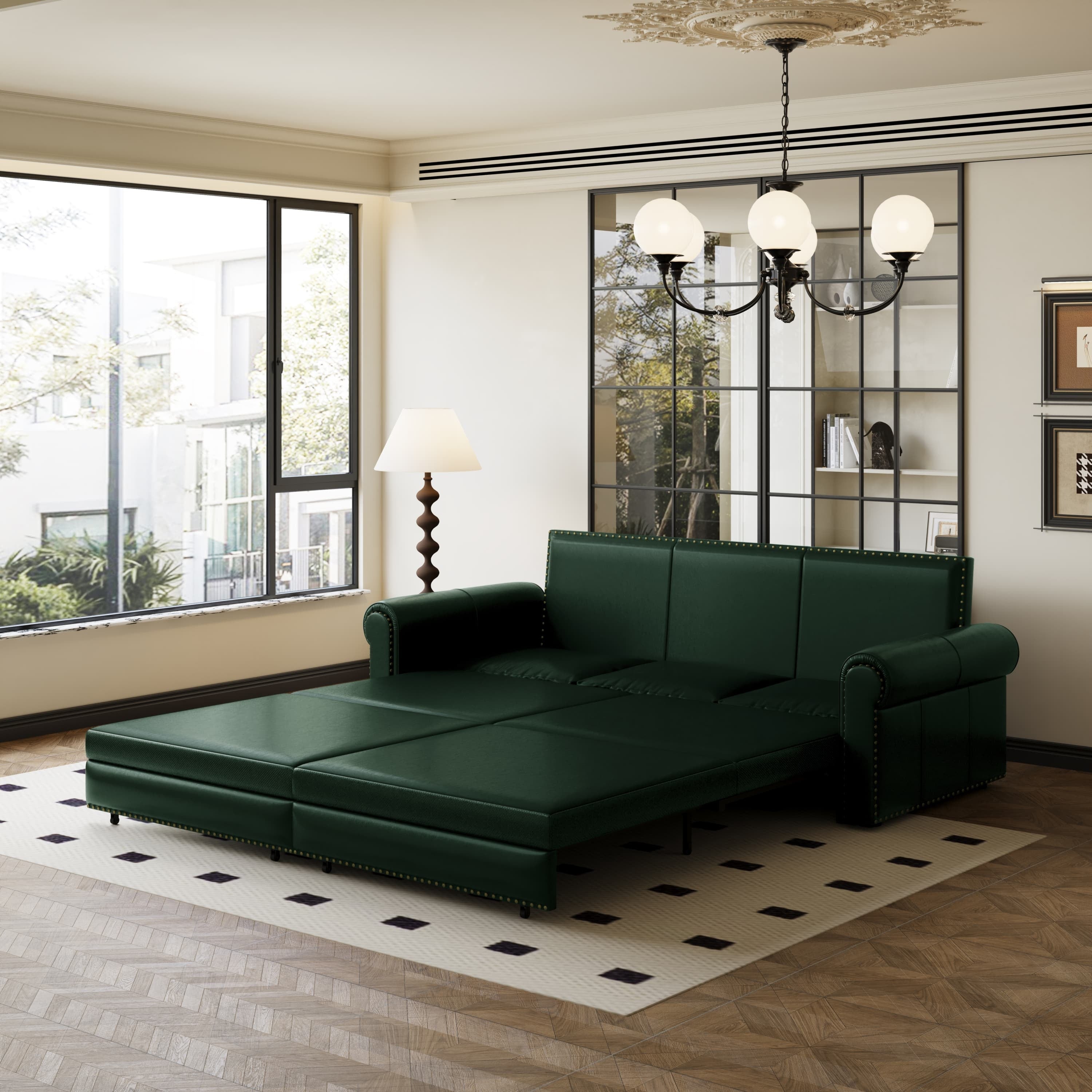 3-in-1 Faux Leather Convertible Sleeper Sofa Bed