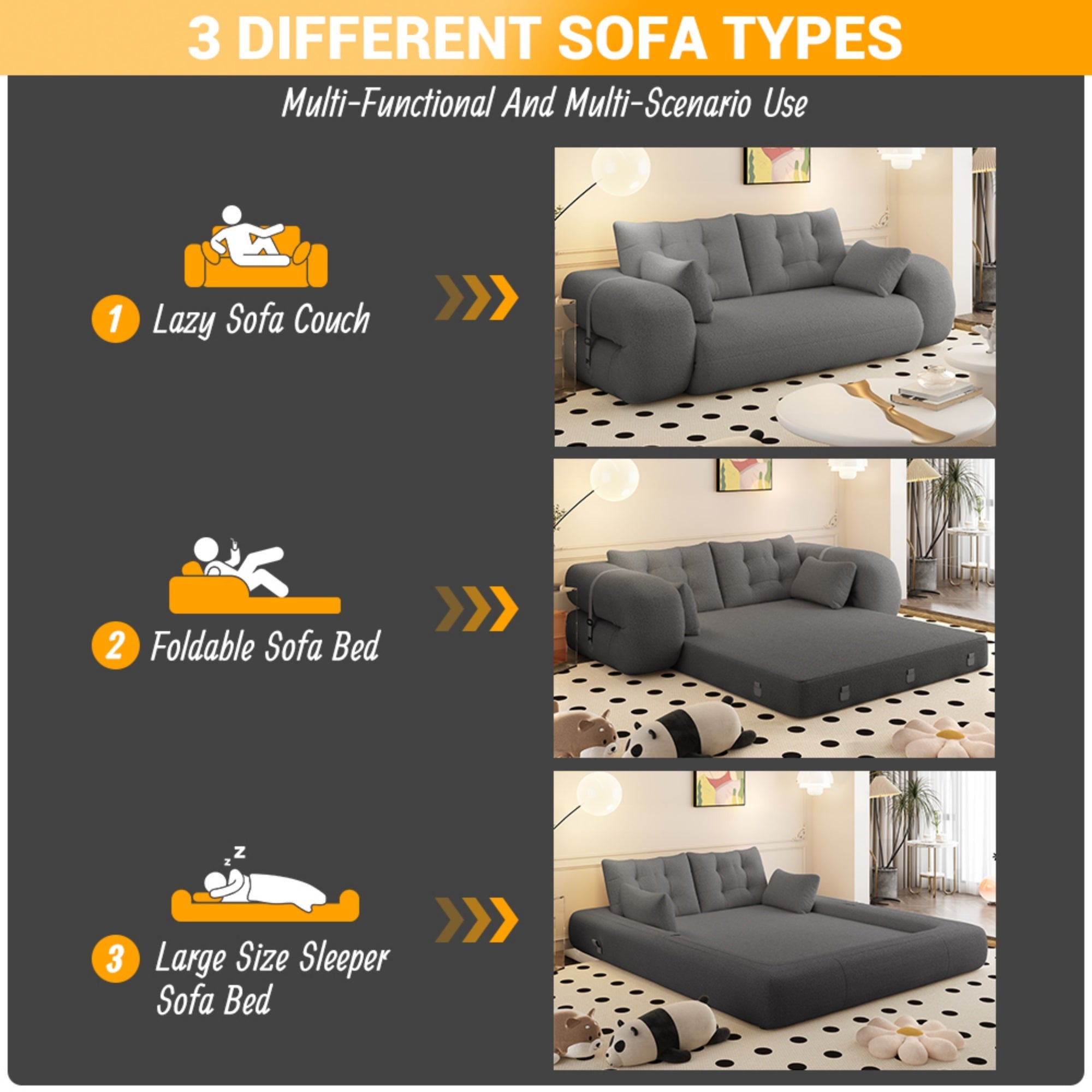 78.7 ' Multi-Functional Teddy Foldable Sofa Bed