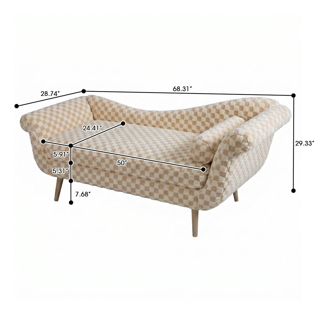 Classic Diamond Pattern Fabric Paired with Elegant Scroll Arms